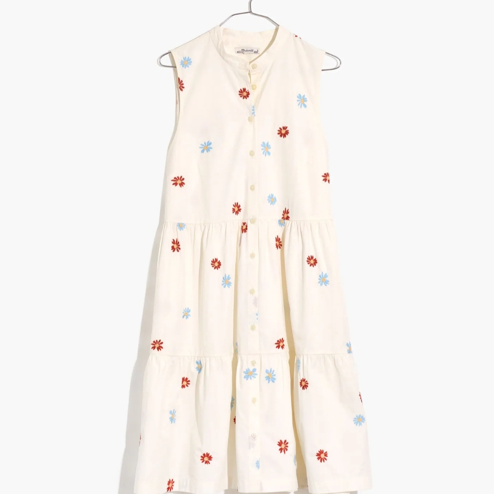 Madewell Daisy Embroidered Banded-Collar Tiered Dress 100% Cotton Size Small EUC - Picture 6 of 6